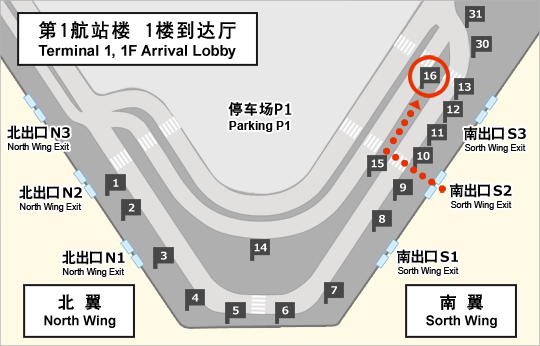 在成田机场免费接送巴士的乘车地点