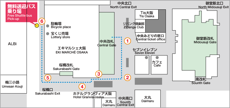 JR Osaka станцын автобусны зогсоол (газрын зураг)